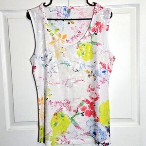 Ethyl Womens Abstract Floral Tank Top Large‎ Sequins Embellished Summer Vacation